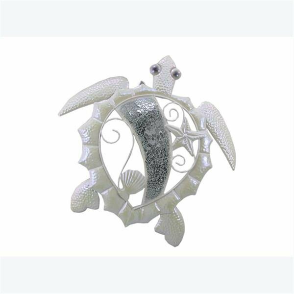 Youngs Metal Sea Turtle with Mosaic Glass Wall Art, White 61515